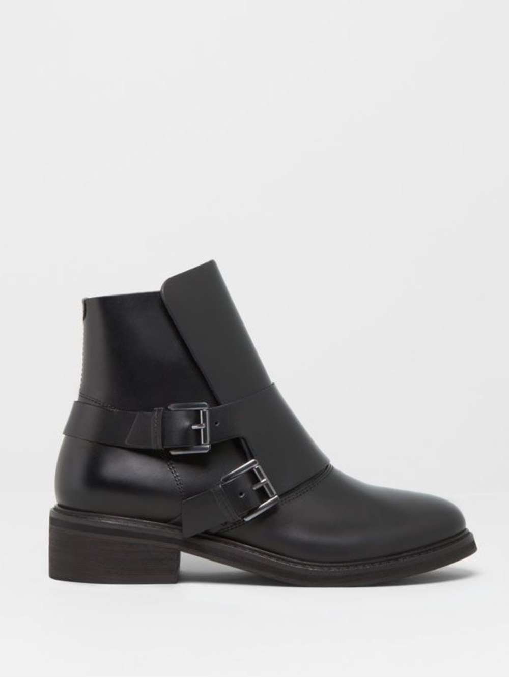 Pull&Bear Moto Booties Black Leather with Double Buckle tough goth engineer